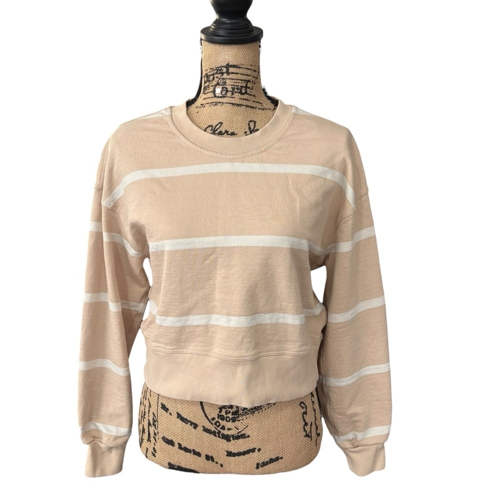 Lululemon Perfectly Oversized Cropped Crew Stripe Cafe Au Lait Sweatshirt Size 4 - Picture 7 of 7
